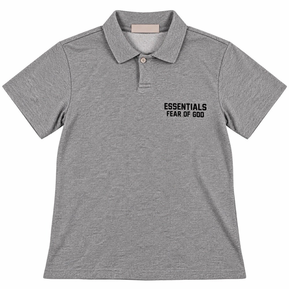 Fear of God Essentials Kids Size 8 Gray Logo Short Sleeve Polo Shirt Boys